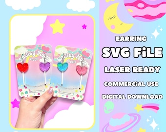 Pendiente de piruleta de corazón SVG, SVG listo para láser, Pendiente de acrílico SVG, Archivo de corte Glowforge, Pendiente de comida SVG, Pendiente de caramelo SVG