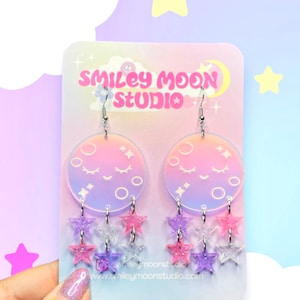 Moon Acrylic Earrings, Laser Cut Acrylic Earrings, kawaii earrings