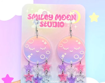 Moon Acrylic Earrings, Laser Cut Acrylic Earrings, kawaii earrings