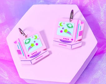 Pastel Nostalgic 90s Computer Acrylic Earrings, Y2K Space PC Earrings