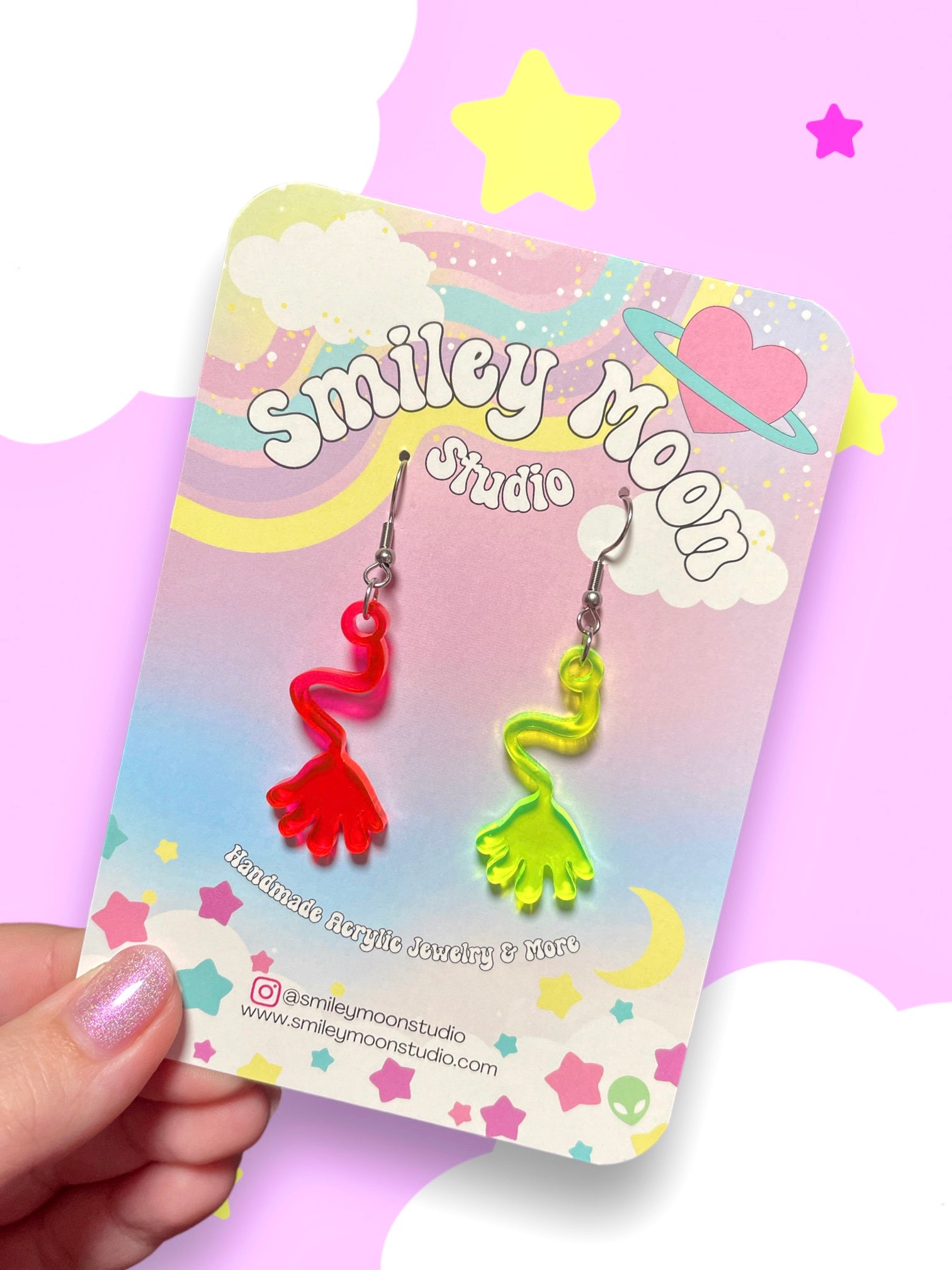 Sticky Hand Acrylic Earrings, Laser Cut Acrylic Earrings, 90s Inspired Earrings