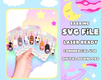Paquete SVG de pendientes de pata de gato, SVG listo para láser, SVG de pendientes de acrílico, archivo de corte Glowforge, SVG de pendientes de animal, SVG de gato