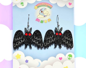 Mothman Acrylic Earrings, Mothman Earrings, Mothman Gift, Cryptid Earrings, Laser Cut Acrylic Earrings