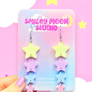 Pastel Stars Laser cut Acrylic Earrings, Kawaii earrings, Whimsical Acrylic earrings