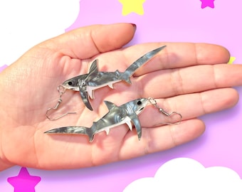 Thresher Shark Earrings, Acrylic earrings, laser cut acrylic earrings