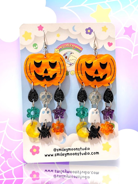 Halloween Acrylic Earrings, Jack'O'Lantern Earrings, Halloween Laser Cut Earrings
