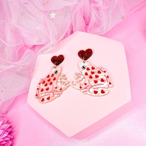 Love Frog Acrylic Earrings, Frog Gifts, Laser Cut Acrylic Earrings, Valentine&#39;s Day Earrings