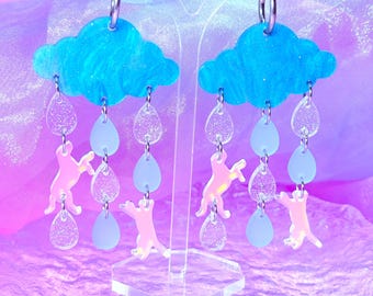 Raining Cats and Dogs Acrylic Earrings, Whimsical Statement Earrings