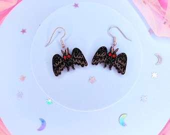 Mini Mothman Acrylic Earrings, Mothman Earrings, Mothman Gift, Cryptid Earrings, Laser Cut Acrylic Earrings