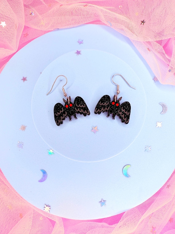 Mini Mothman Acrylic Earrings, Mothman Earrings, Mothman Gift, Cryptid Earrings, Laser Cut Acrylic Earrings