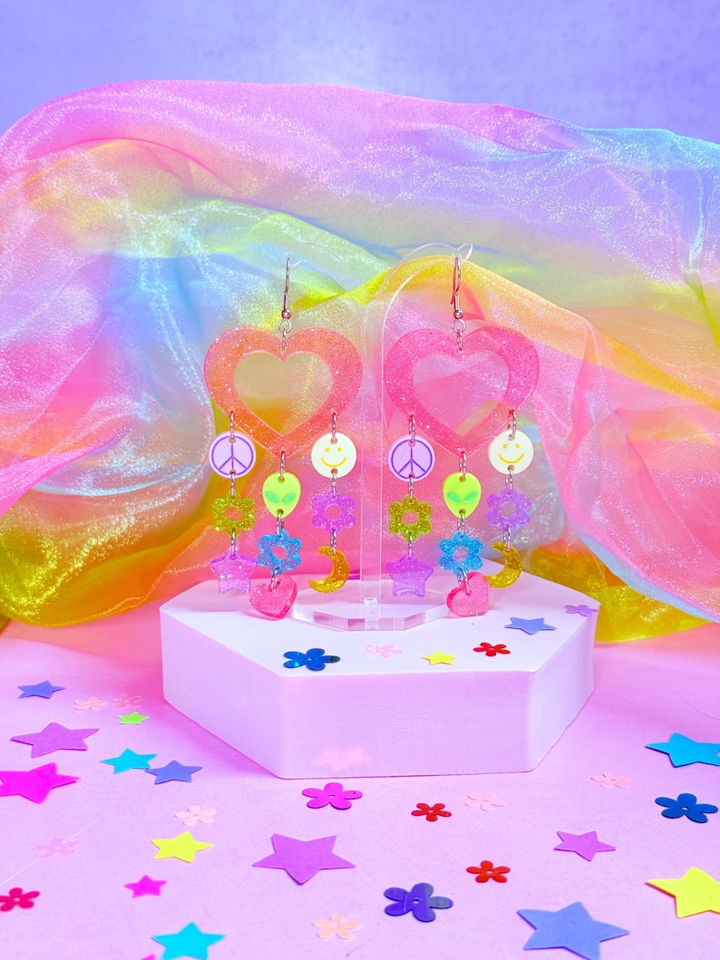 90s Inspired Acrylic Earrings, Y2K Earrings, Laser Cut Acrylic Earrings image 3
