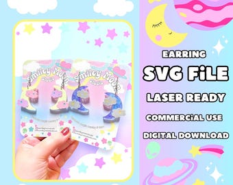 Boucles d'oreilles lune céleste SVG, SVG prêt pour le laser, boucle d'oreille acrylique SVG, fichier de coupe prêt Glowforge, boucles d'oreilles célestes Svg, boucle d'oreille lune Svg