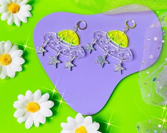 Ufo Alien Earrings, Acrylic Laser Cut Earrings, Alien gift, Funky Earrings, Whimsical Earrings