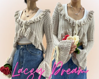 Lacey Dream Cardigan Crochet Pattern | Intermadiate/ Size Inclusive/ Crochet mesh cottage core vintage cardigan