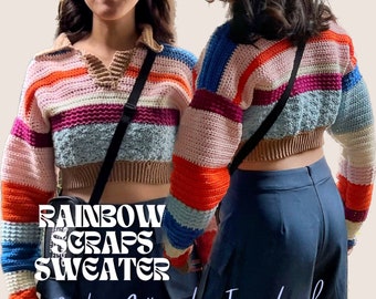 Rainbow Scraps Crochet Sweater Pattern | Collar-Cropped Jumper (PDF Pattern)