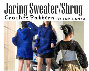 Jaring Pullover/ Shrug Häkelanleitung | gehäkelter Mesh-Pullover oder Shrug mit Kapuze, gehäkeltes Mesh-Langarm-Top