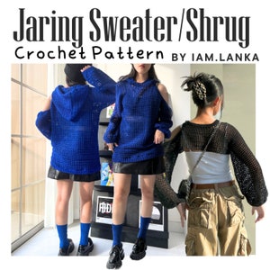 Jaring Sweater/ Shrug Crochet Pattern | crochet Mesh sweater or shrug with hood, crohet mesh long sleeve top