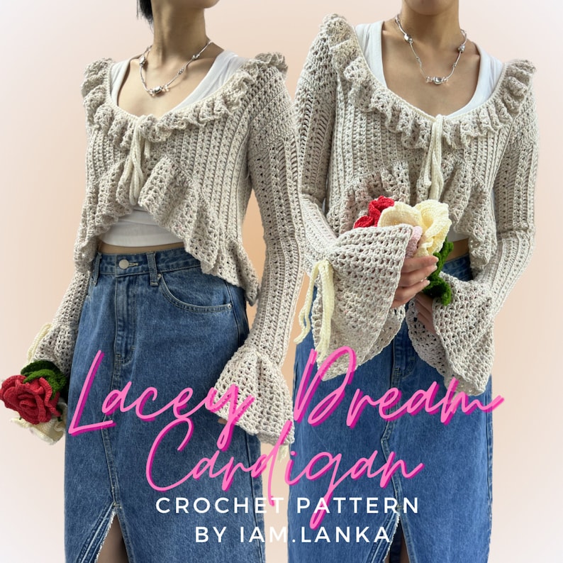 Lacey Dream Cardigan Crochet Pattern Intermadiate/ Size Inclusive/ Crochet mesh cottage core vintage cardigan image 1