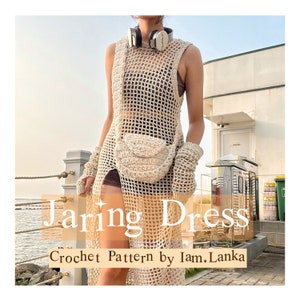 Jaring Dress Crochet Pattern | Flowy Crochet Mesh Dress and gloves pattern