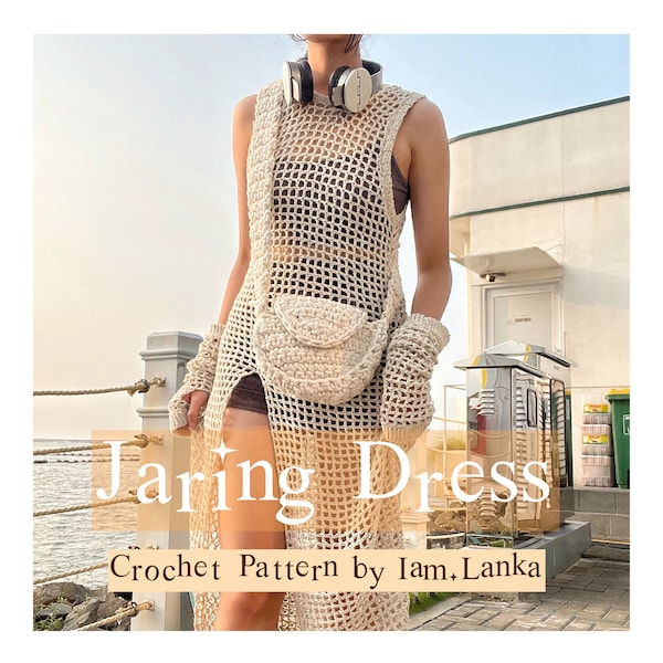 Jaring Dress Crochet Pattern | Flowy Crochet Mesh Dress and gloves pattern