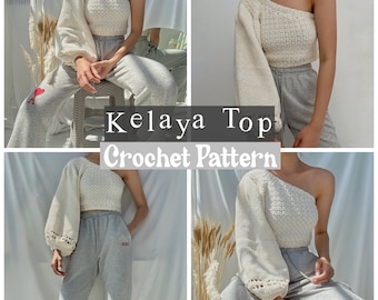 Kelaya Crochet One Shoulder Top Pattern | Long Sleeve (PDF Pattern)