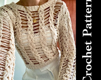 Cable Mesh Sweater Crochet Pattern (English) | Adjustable Size Inclusive, Crochet Top, Intermediate