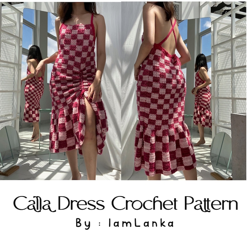 Crochet Dress PATTERN Calla Dress Backless Bodycon Slit Ruffles Dress / Size Inclusive / Made to Measure / Intermediate Pattern image 1