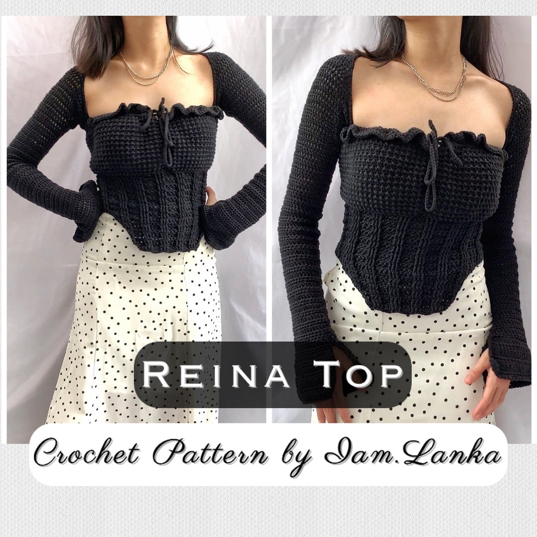 Reina Top Crochet Pattern | Crochet Top Long Sleeves Corset