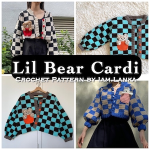 Lil Bear Cardigan Crochet Pattern | Crochet Cardigan , beginner friendly | size inclusive | checkered | simple | Crop Cardigan with Pocket