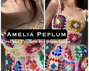 Amelia Peplum Crochet Pattern | granny square dress , peplum top , easy crochet , beginner friendly , size inclusive