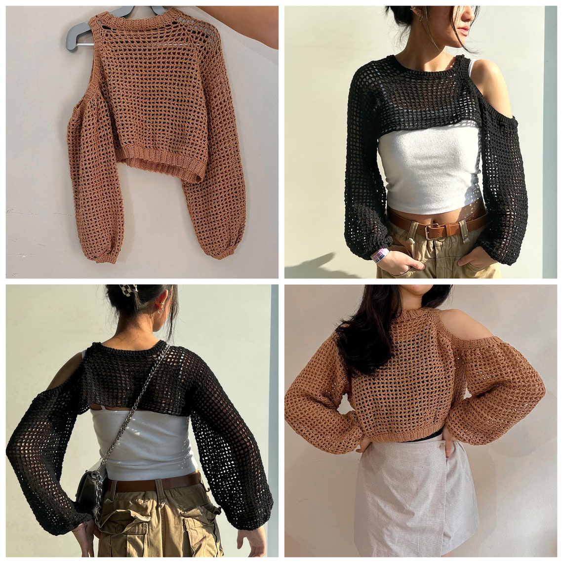 Jaring Crochet Mesh Sweater Shrug Pattern | Hooded Top (PDF Pattern) - Etsy