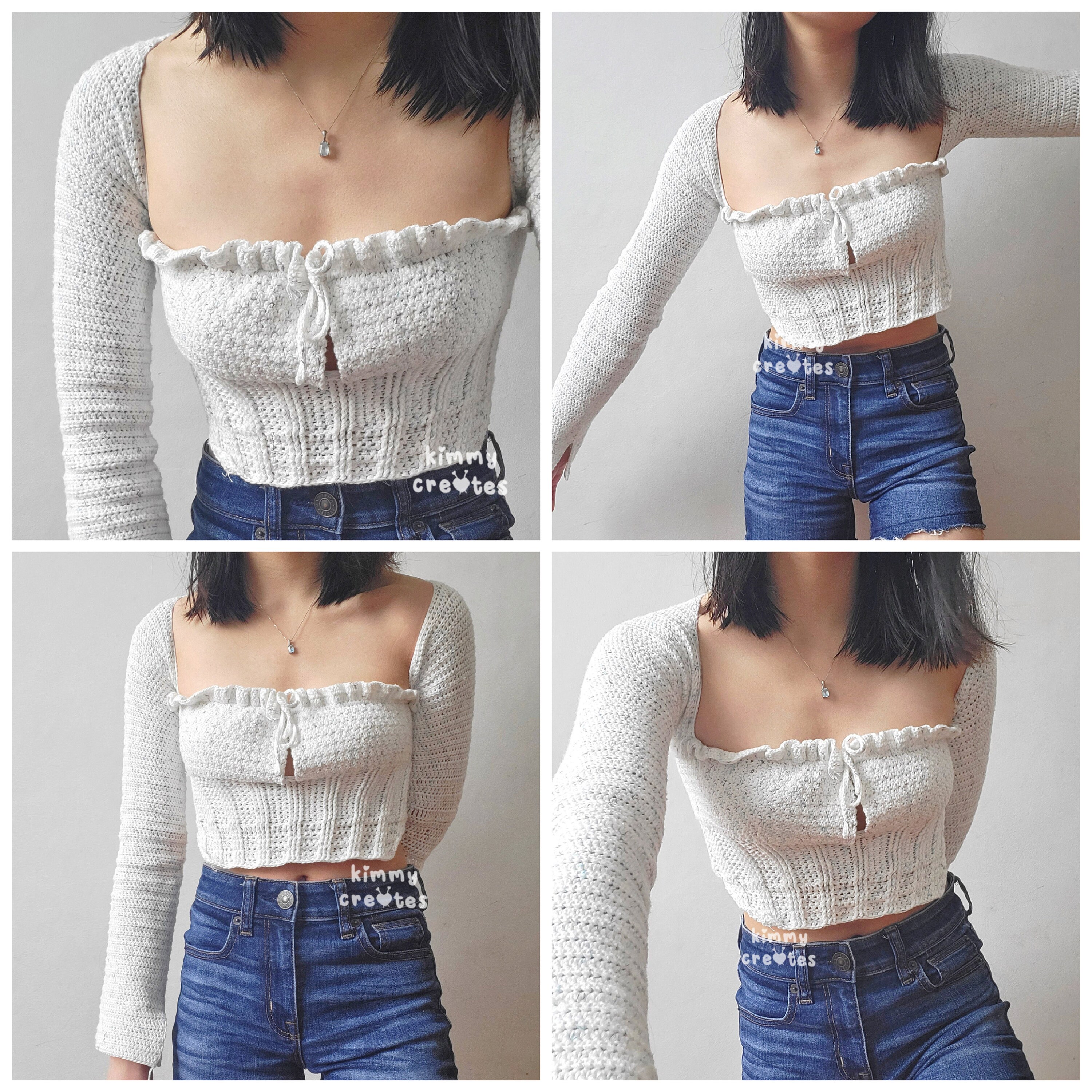 Reina Top Crochet Pattern | Crochet Top Long Sleeves Corset