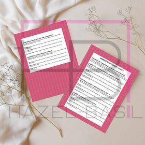 May include: Two pink study guides with a floral pattern. The guides are titled "Genesis Study Guide - Part 8" and "Chapter 44: The Silver Cup and Judah's Plea".
