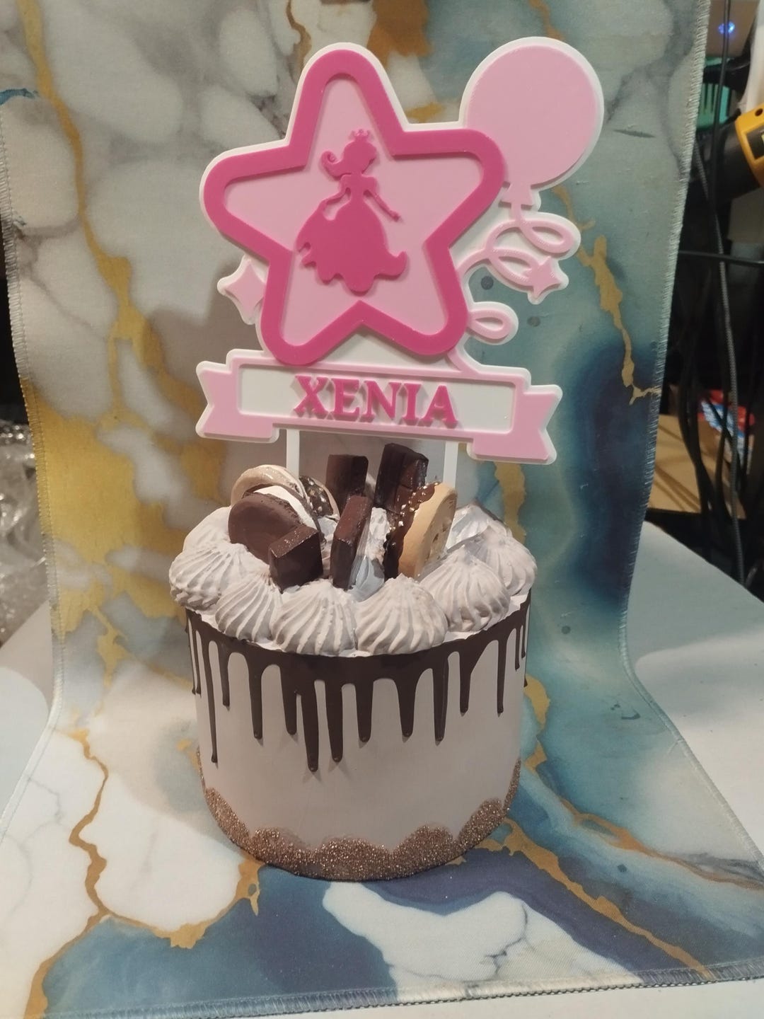 Personalized Princess Cake Topper – Star With Name & Balloon – Birthday ...