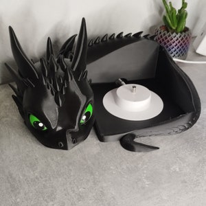 Drache Stand für Toniebox geniales Design EINFARBIG Schwarz grüne Augen