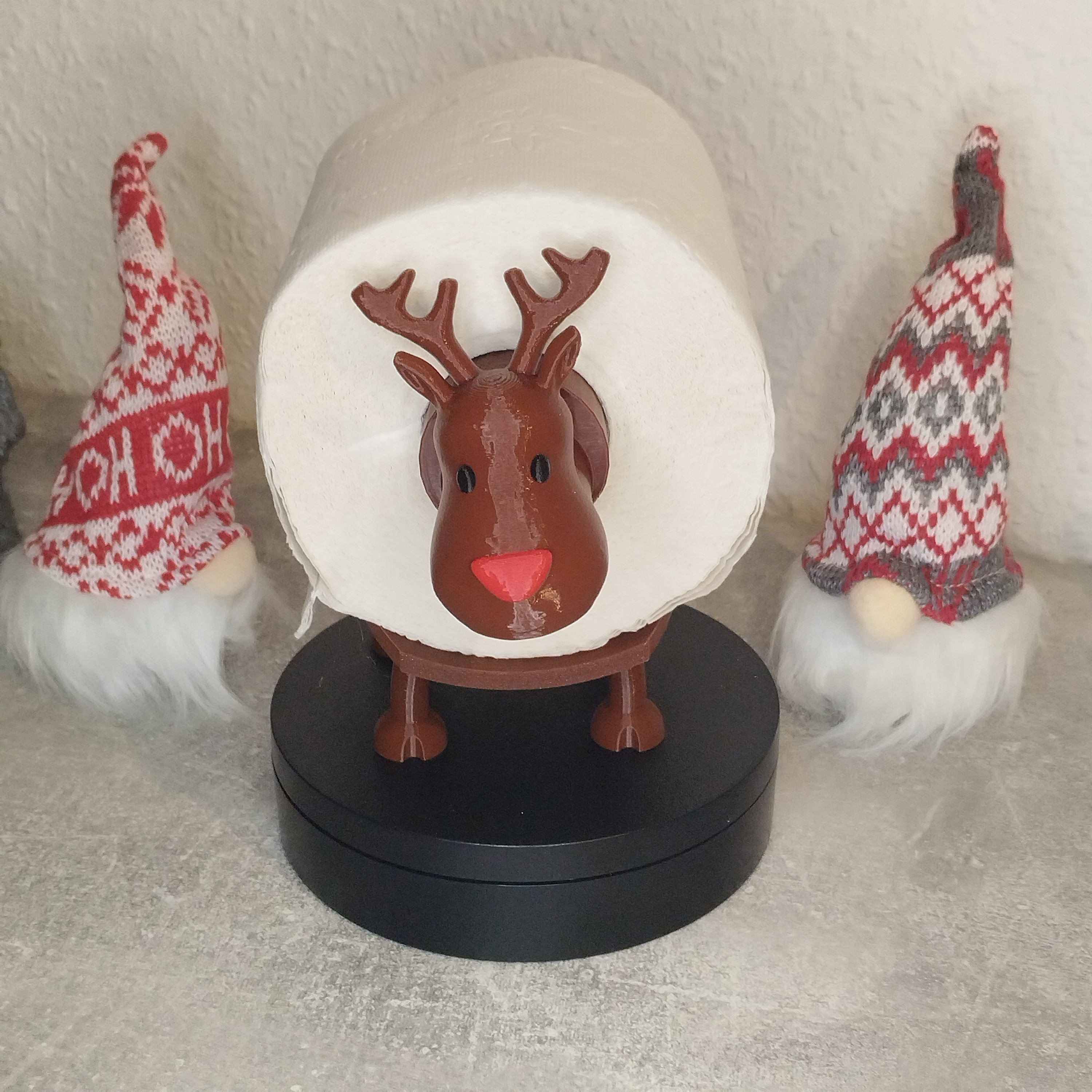 Poster Rudolph mit der roten Nase Rentier mit Hut und Weihnachtskugeln 