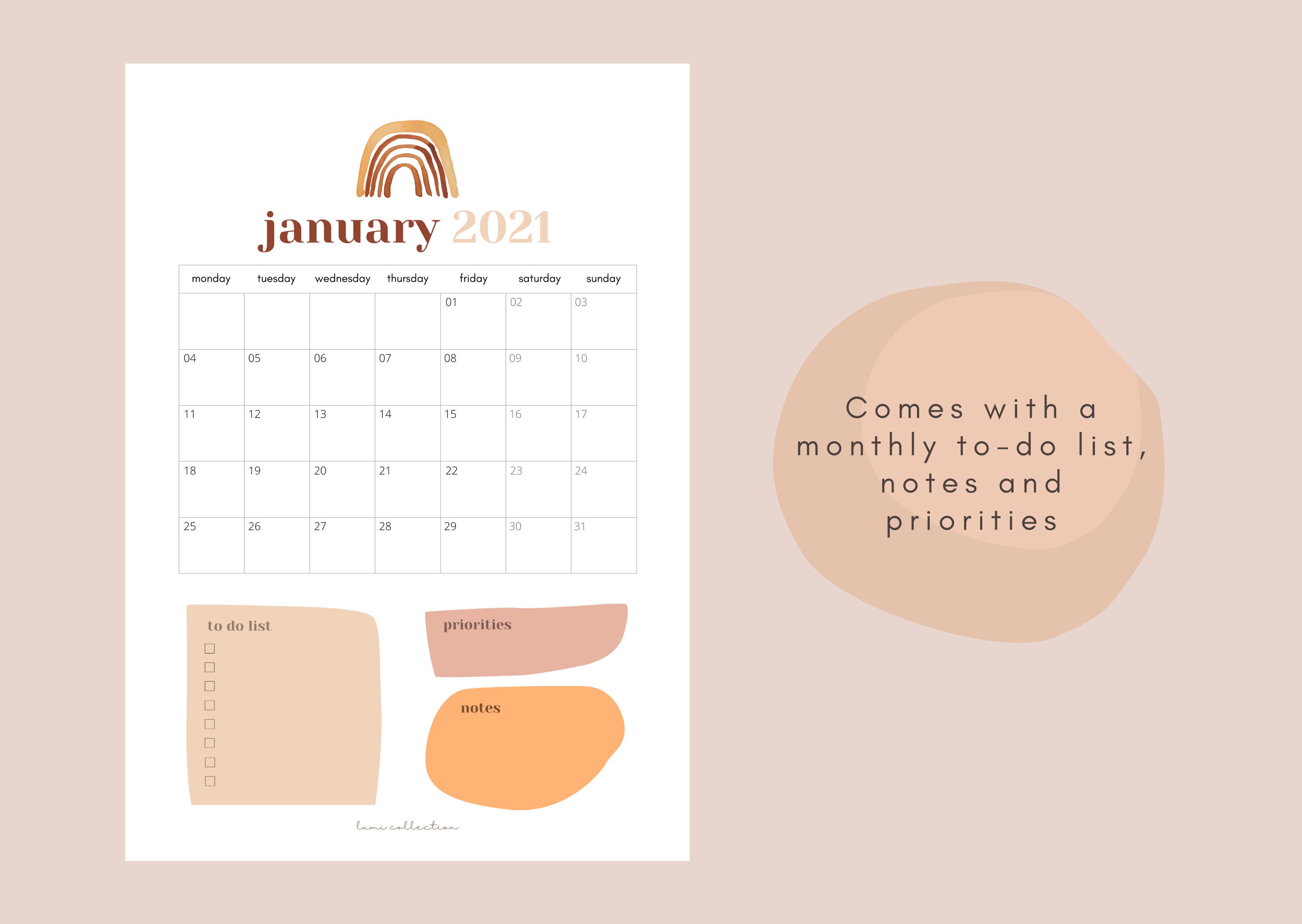 2021 2022 Printable Monthly Calendar A4 Vertical Pdf Planner Etsy Uk