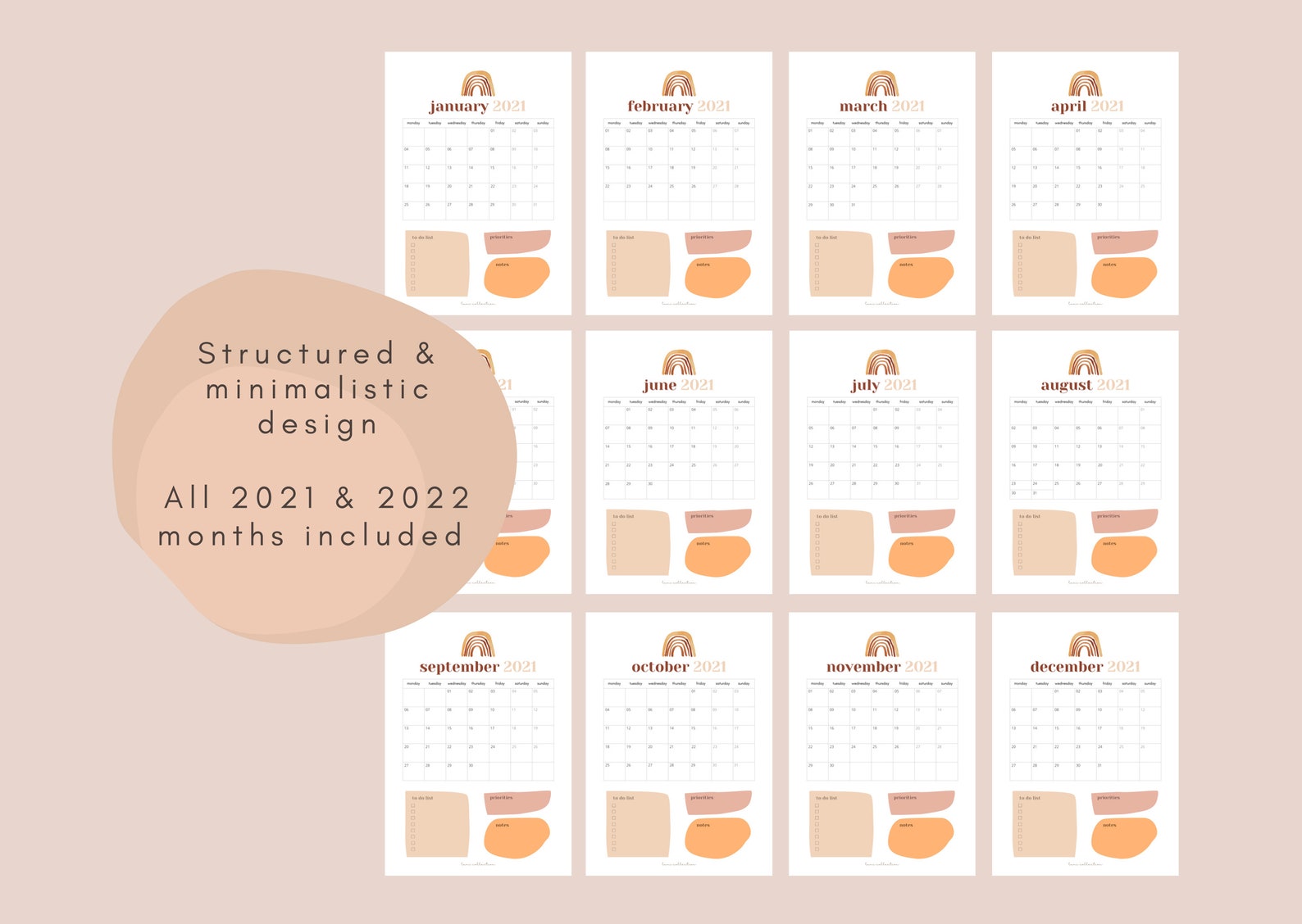 2021 2022 printable monthly calendar a4 vertical pdf planner etsy