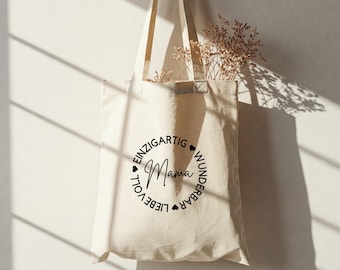 Mom, unique, wonderful, loving | Cotton bag with long handle | Mother's Day | Mother's Day gift | Jute bag | with saying
