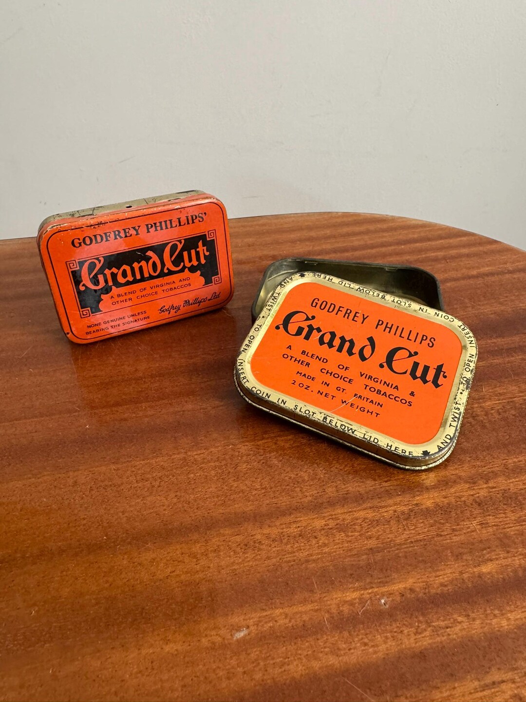 2x Vintage Godfrey Phillips Grand Cut Tobacco Tins