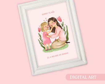 Mother's Day Gift, Digital Art, Mother Illustration, Personalized Illustration, Custom family portrait, Gift for mom, Mom Daughter Son