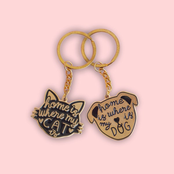 Cat Lover and Dog Lover, Keychain, Keyring Gold, Keychain Cute, Keychain Cat lover, Gift, Cat lady gifts, Dog lady gift, Enamel Keychain