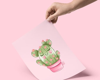 Cactusprint, Citaatprint, Motiverende citaten, Poster, Vrolijke inspiratie, Wandkunstprints, Woondecoratie, Illustratie roze, A3 A4 A5 A6