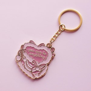 Cake Keyring, Enamel Keyring, Quote Keychain, Heart Keychain, Coquette, Enamel Charm, Enamel Keychain, Gift for Friend, Bag Charm