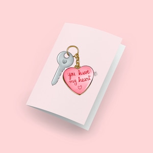 Tu as mon cœur, Clés de mon cœur, Carte faite à la main, Saint-Valentin, Salutations, Carte d'amour, Cartes pour lui, Cartes pour elle, Cartes mignonnes