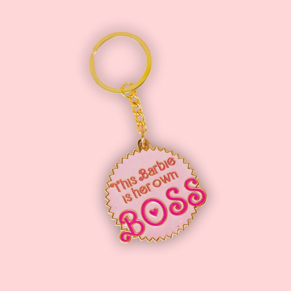 Pink Keyring, Enamel Keychain, Gift for Friend, Girl Boss Keychain, Pink Car Hanging Decorations, Doll Font Keyring, Movie, School Bag Charm