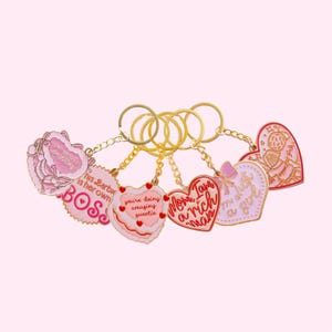 Keychain Collection, Cake Keyring, Enamel Keyring, Quote Keychain, Heart Keychain, Enamel Charm, Enamel Keychain, Cute Keyring, Bag Charm