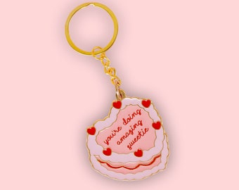 Cake Keyring, Enamel Keyring, Quote Keychain, Heart Keychain, Kardashians, Enamel Charm, Enamel Keychain, Gift for Friend, Bag Charm
