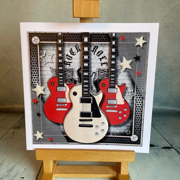 Guitar birthday card, teenager birthday card, any age, rock and rock and roll mens birthday card, handmade in the UK, cards by Suzy Q