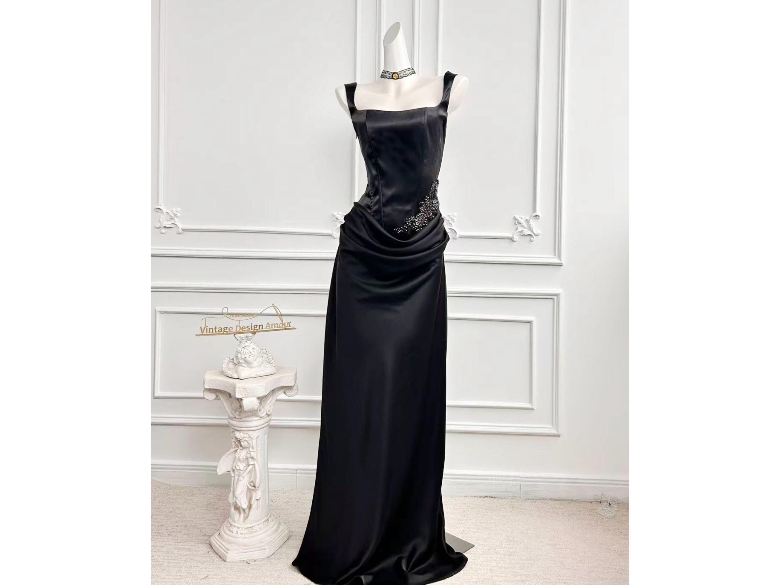 90s black tie dress Sexy Sheer Black Lace Size:FR 42 - Preorder try at home